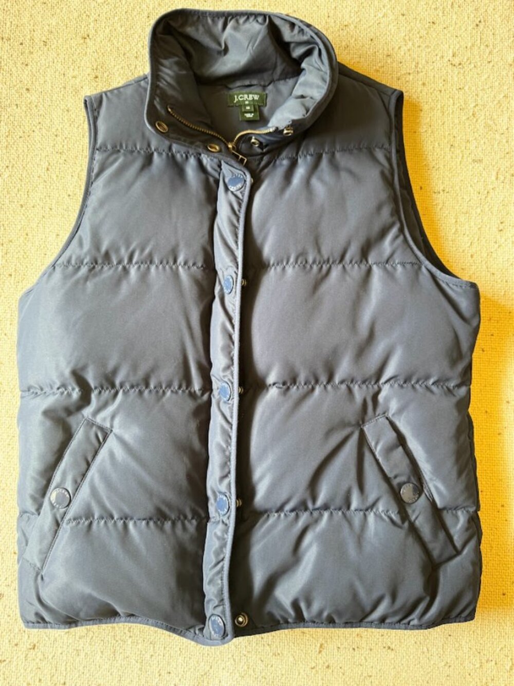 J.Crew Down Puffer Vest XS Navy Blue Quilted Snap Zip 60% Down